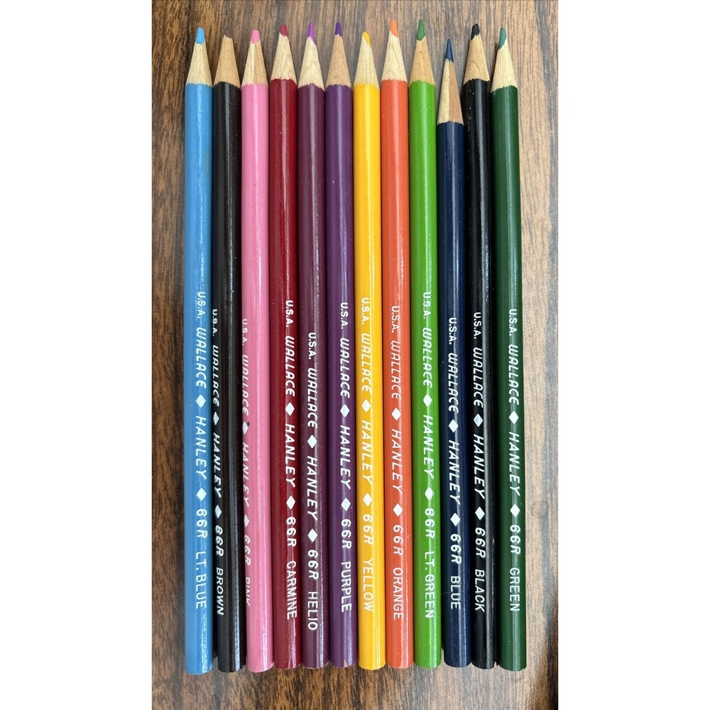 VTG WALLACE HANLEY COLORED PENCILS 12 PENCILS Art Retro Drawing 66R-12 Intense